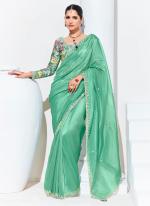 Organza Teal Traditional Wear Embroidery Work Saree